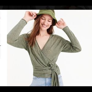 J Crew green linen blend wrap sweater Size M